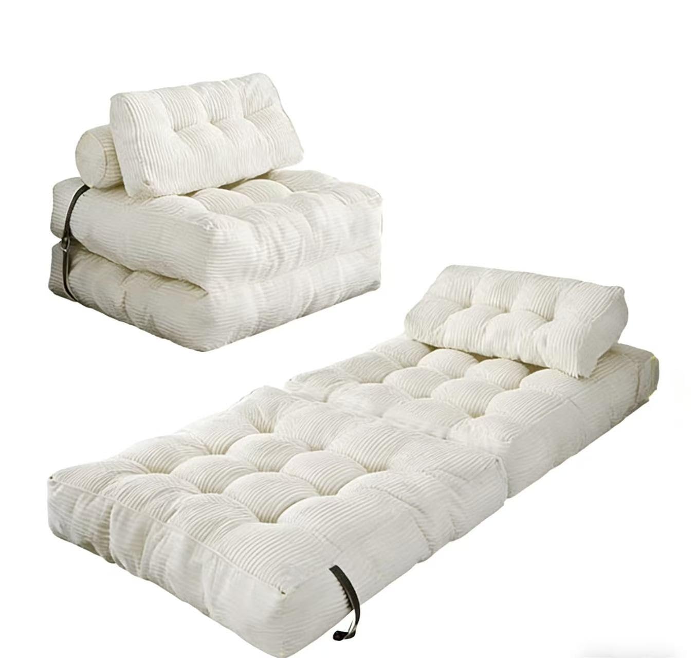 Beuiosda Folding Sofa Bed Modular Floor Couch, Convertible Chaise Lounge with Pillow, Back Support, Comfy Floor Sofa Lounge, Portable Fold Out Single Chair Bed for Living Room, Bedroom (White)