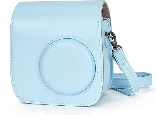 Phetium Funda protectora compatible con cámara de película instantánea Instax Mini 7+ 7s 7c, funda de piel vegana premium con correa extraíble (azul