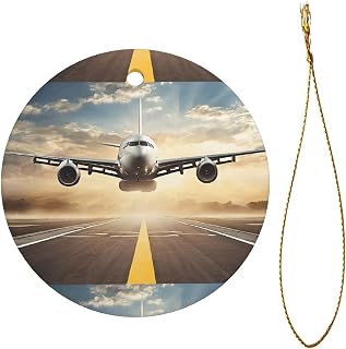 Airplane Christmas Tree Ceramic Pendant with Gold Lanyard