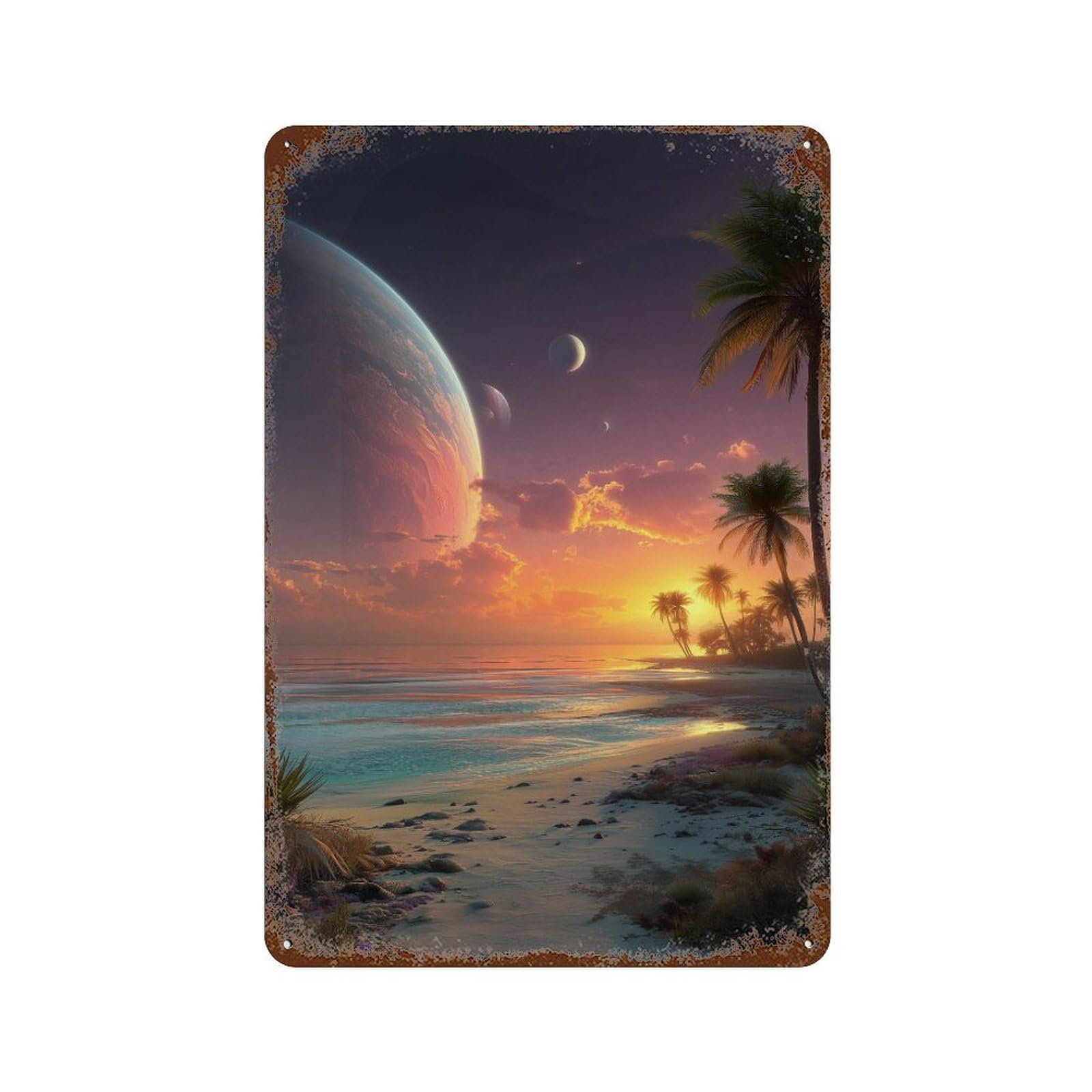 Exotic Tropical Sunset Beach -1 11.8"x7.9" Decorative Tin Sign, Retro Wall Decor for Bistro, Counter And Cafe Decor