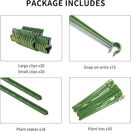 Miniatura 6 de Jaula para tomate de 5 pies, paquete de 6 jaulas grandes y altas para tomates con estacas de jardín, 40 clips y lazos para plantas incluidos, verde