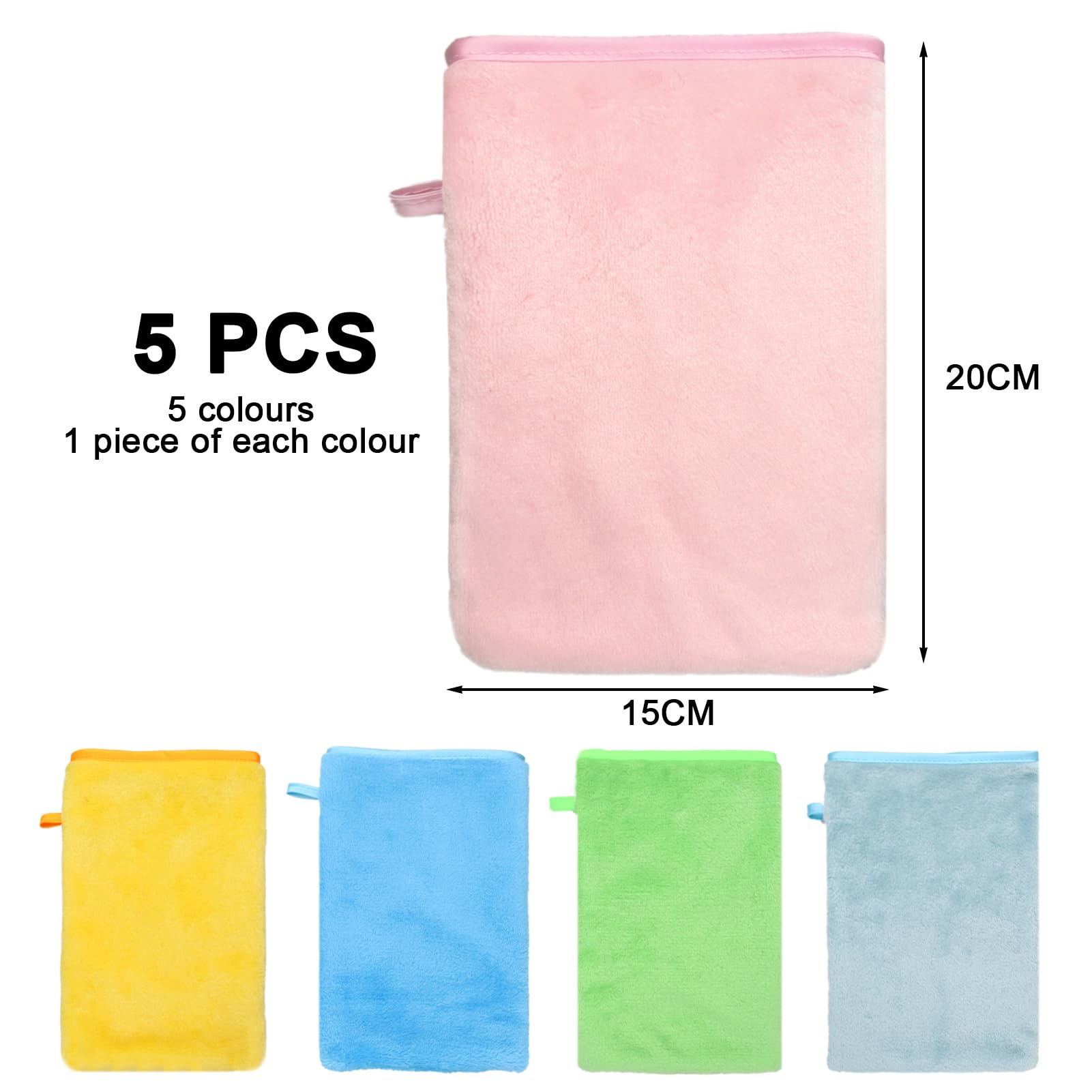 JJPJL 5 PSC Wash Cloth Body,Wash Mitts Body and Face,Shower Mitt,Bath Mitt,Face Cloth Wash Mitt,Reusable Makeup Remover Mitt Gloves,Small Hand Towels,15x20cm(Type 2) - Image 2
