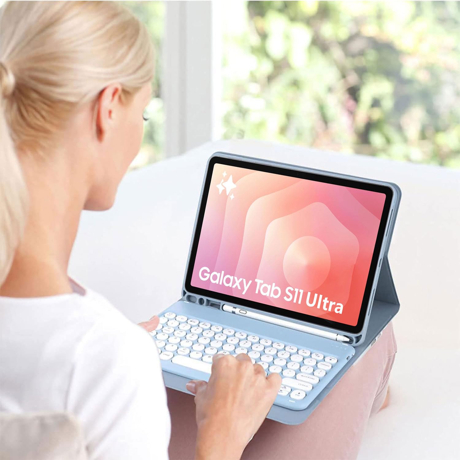 Funda con Teclado para Samsung Galaxy Tab S11 Ultra / S10 Ultra / S9 Ultra / S8 Ultra 14,6 Pulgadas, Español Ñ Teclado Ratón Panel Táctil Extraíble Retroiluminado 7 Colores,Negro