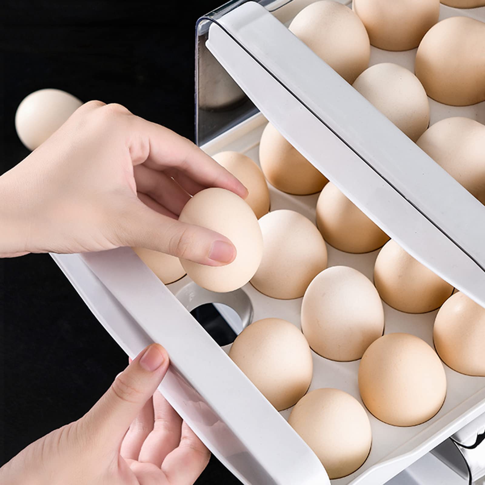 Refrigerador de cocina Cajón doble Caja de huevos Huevo en conserva, Huevo de pato, Organizador Caja de almacenamiento Caja de almacenamiento transparente de doble capa apilable (Tamaño: 27.5 * 22 *