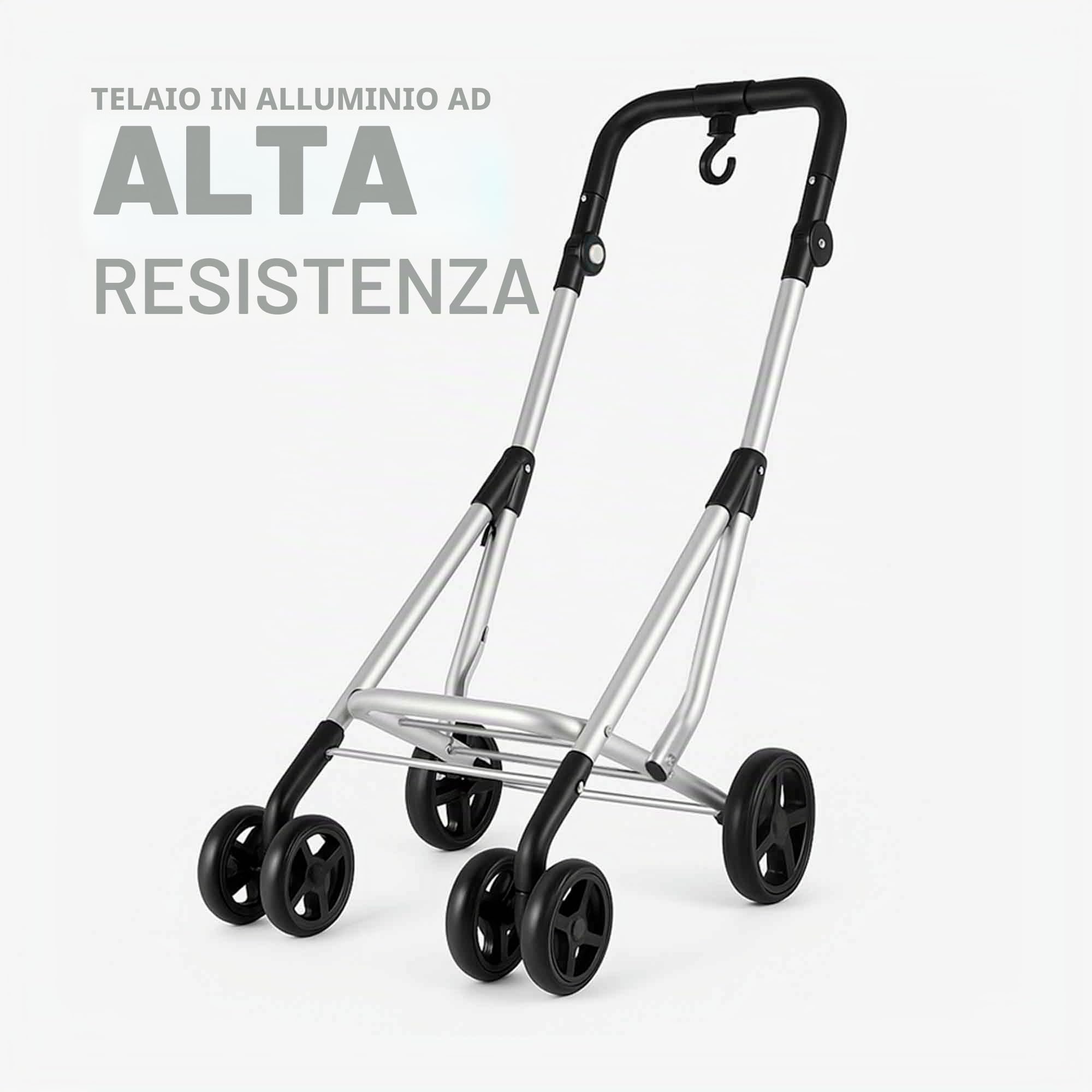 JATA HCAR2502 - Carrello della spesa 4 ruote. 40 litri con sacchetto refrigerante per congelati. 2 ruote girevoli a 360°. Carrello pieghevole. Con freno. Telaio in alluminio