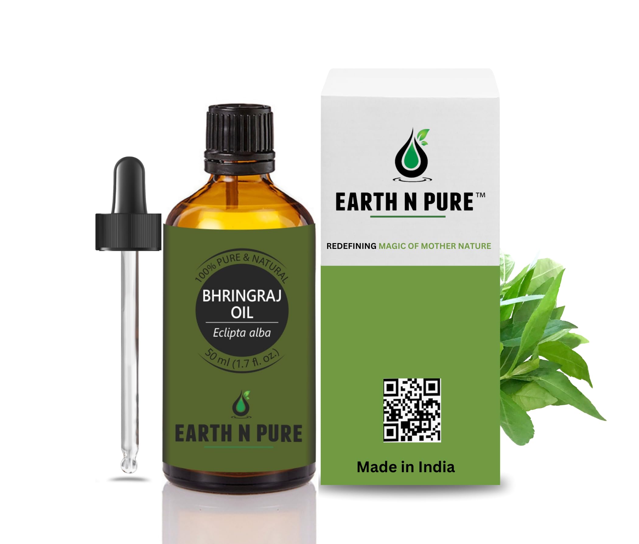 Earth N Pure Bhringraj Oil Natural & Therapeutic Grade for Hair Growth with Glass Dropper – 50 ml