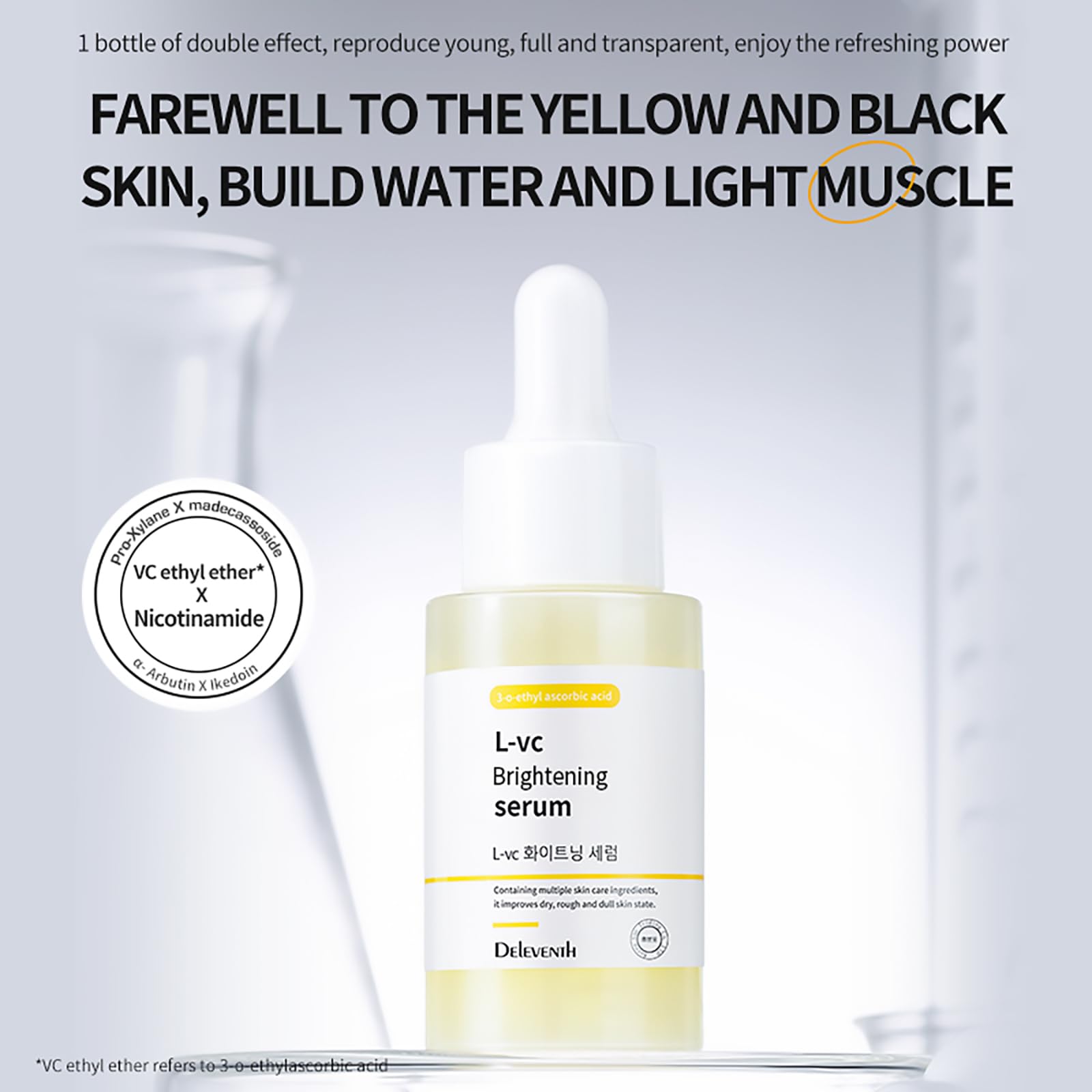DEleventh Korean Brand Vitamin C Brightening Face Serum 37ml / with 3-O-Ethyl Ascorbic Acid, Niacinamide and α-Arbutin - Image 2