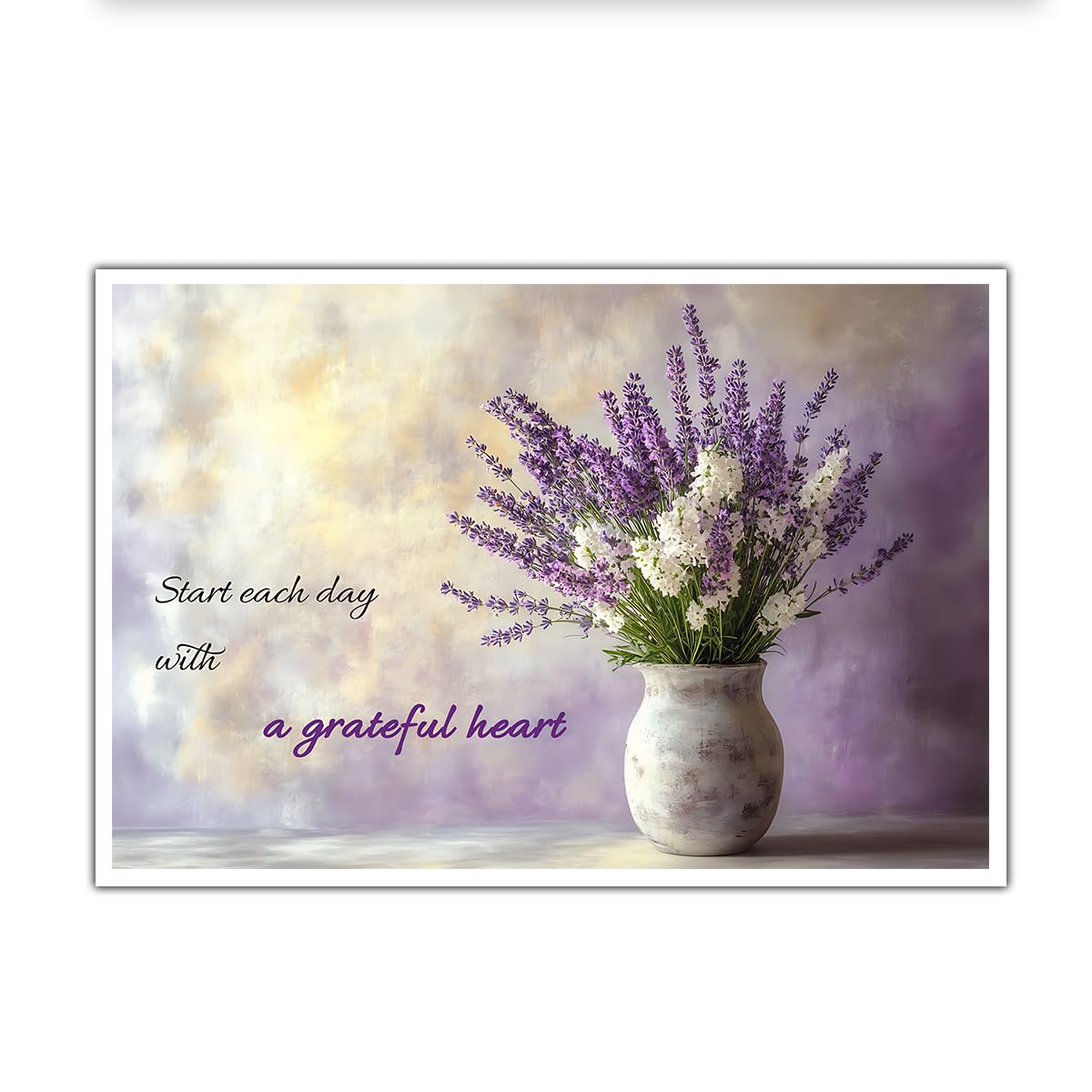 CHERHERART Lavender Flowers in Vase Picture Painting Poster Canvas Wall Art Purple Floral Canvas Print for Living Room Kitchen Dining Room 35x55cm Frameless