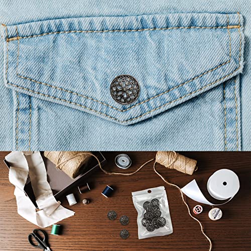 Retro Metal Shank Buttons Suit Coat Buttons Decorative Fastener Sewing Accessories Pack Of 10, Antique Brass, 0.78''（20Mm） In Diameter (Fashion Hollow Flower Round Shaped) #TOP3