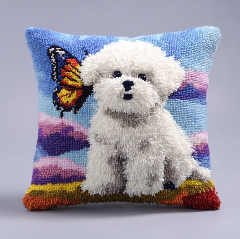 AxiangziK Latch Hook Cushion Kit 17x17in,Bichon Frise and Papillon