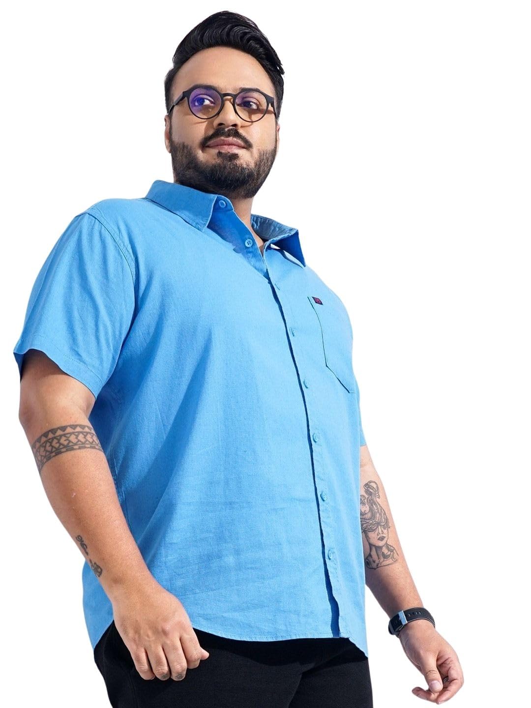 hardsoda by The Indian Garage Co Men Plus Size Regular Fit Solid Cutaway Collar Half Sleeves Casual Shirt-picture-7