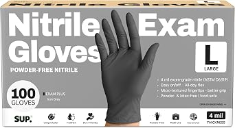 SUP Powder-Free Nitrile Exam Gloves, 100 Count, Food Safe Latex-Free Medical Non-Sterile Cooking Disposable Glove, Black