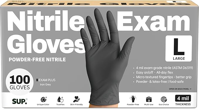 SUP Powder-Free Nitrile Exam Gloves, 100 Count, Food Safe Latex-Free Medical Non-Sterile Cooking Disposable Glove, Black