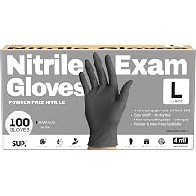 SUP Powder-Free Nitrile Exam Gloves, 100 Count, Food Safe Latex-Free Medical Non-Sterile Cooking Disposable Glove, Black
