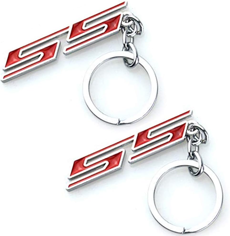 2Pcs Chrome Polished Alloy Metal Super Sport SS Key Chain Fob Ring Keychain for All Chevrolet Chevy Cars