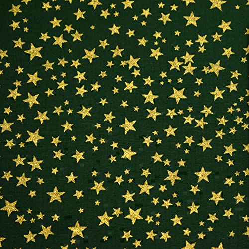 MAGAM-Stoffe Winter Season Baumwollstoff Weihnachten Oeko-Tex Meterware 50cm (Sterne Dunkelgrün) Cover