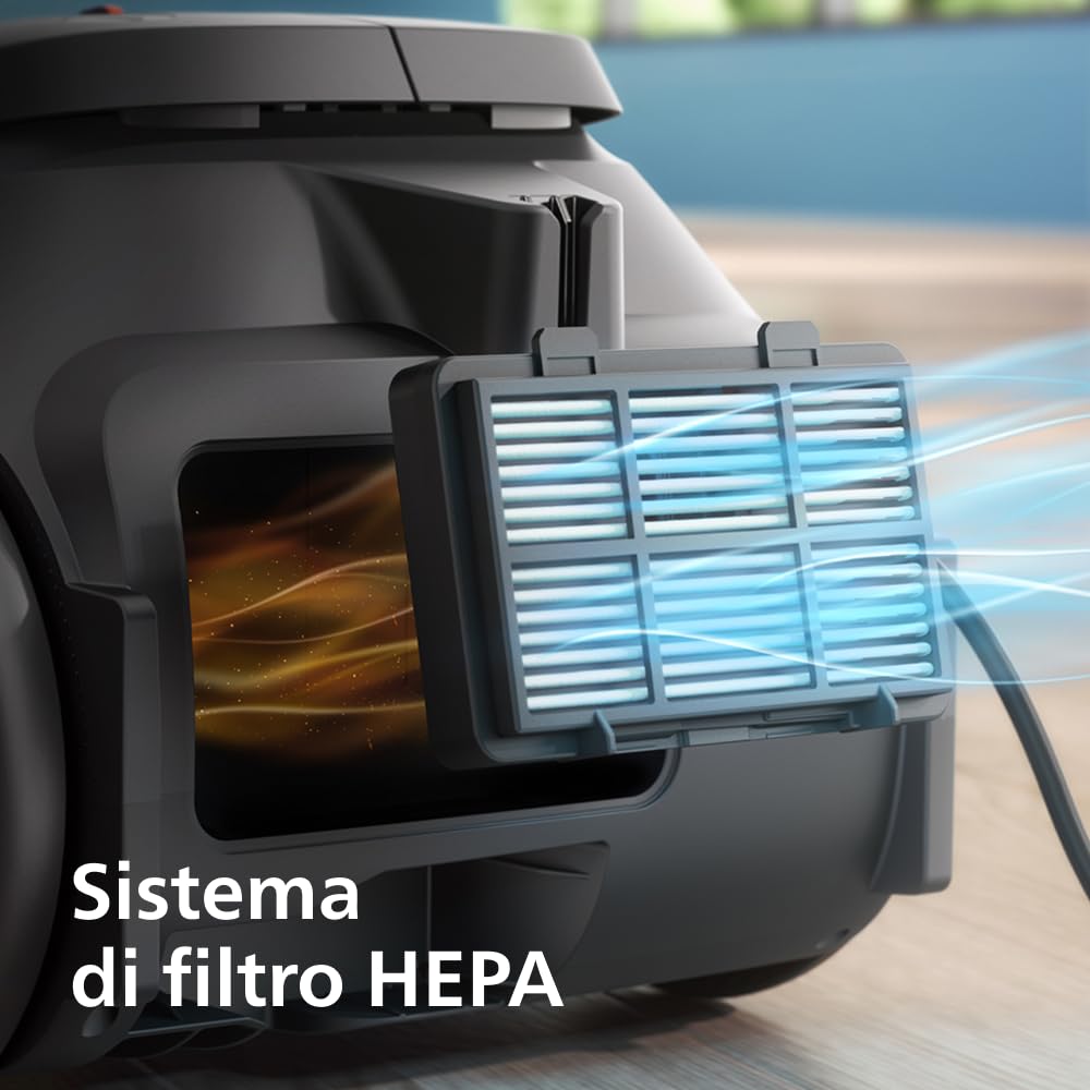 ‎Philips Serie 2000 Aspirapolvere con Sacchetto – Compatto e Leggero, 800W, Filtro HEPA Cattura il 99,9% della Polvere, Bocchetta Multiuso, Raggio d'Azione 9m, Sacchetto Polvere Grande (XD2142/12)