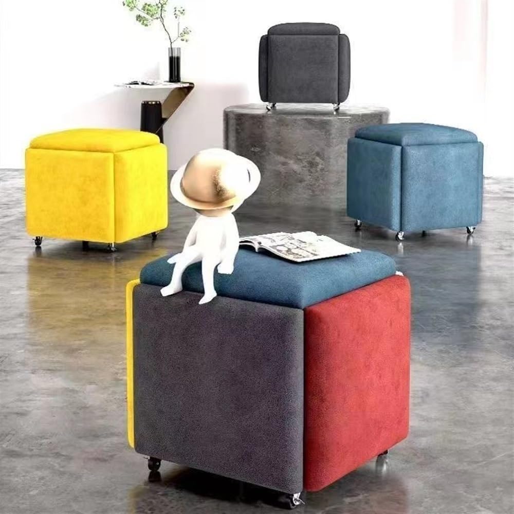 5-in-1-Hockerwürfel mit Rollen, beweglicher Ottomane und rollender Fußhocker für Wohnzimmer & Schlafzimmer, vielseitiger Sitzwürfel (35 x 35 x 35 cm)
