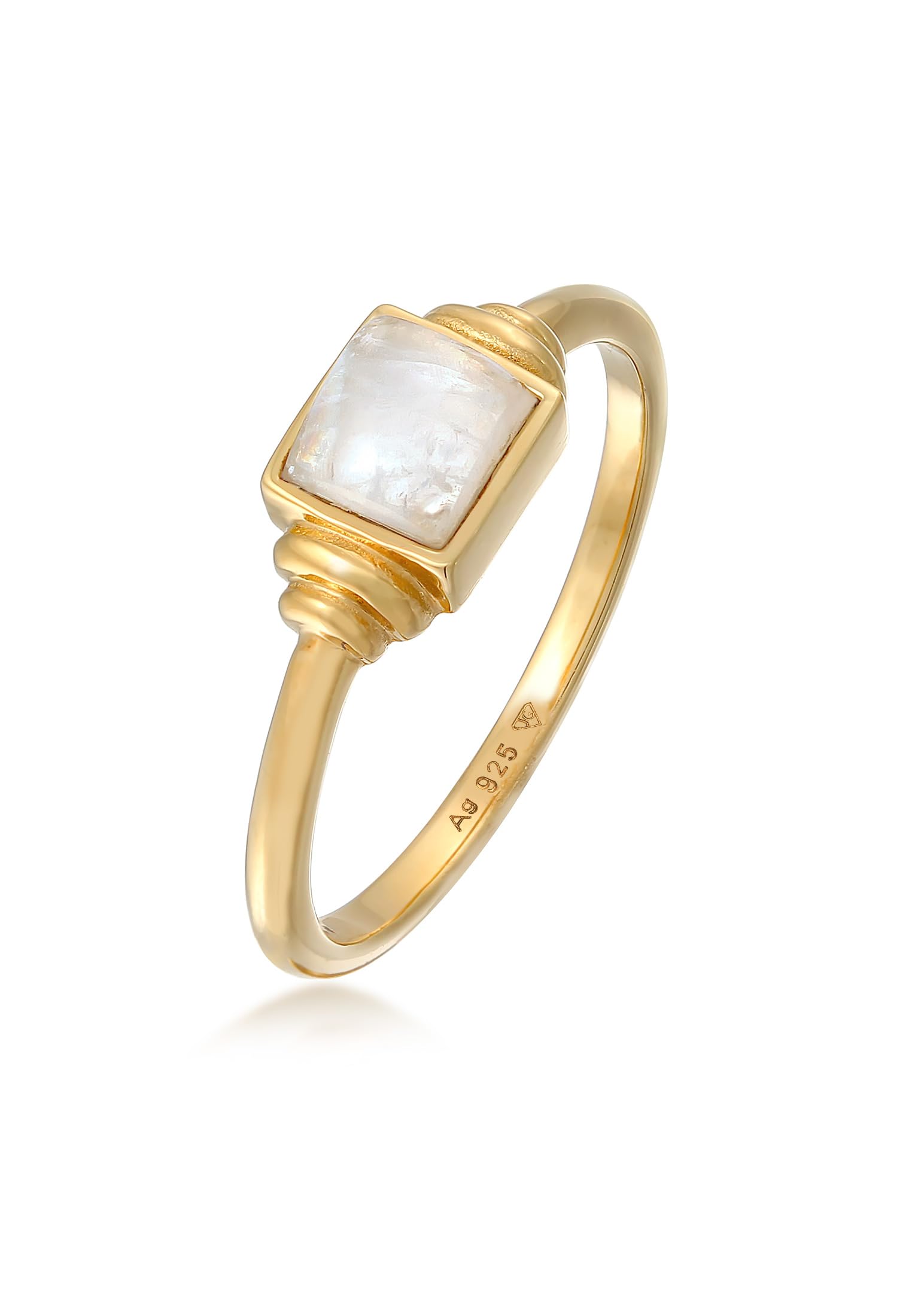 Elli PREMIUM Ring Ladies Square Vintage with Moonstone in 925 Sterling Silver Gold Plated