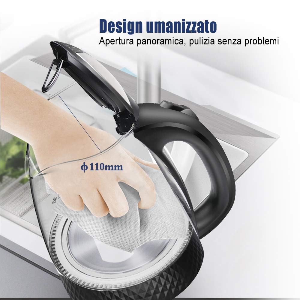 EXTRASTAR 2200 W Hervidor eléctrico de cristal 1,7 L, con iluminación LED. Filtro de agua incluido. Sin BPA®. Función de mantenimiento en caliente