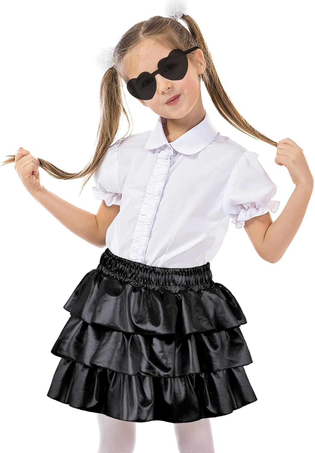 Girls Metallic Skirt, Shiny Girls Dance Skirt Ruffle Skirt Girls Glitter Gymnastics Skirt with Sunglasses - Image 2