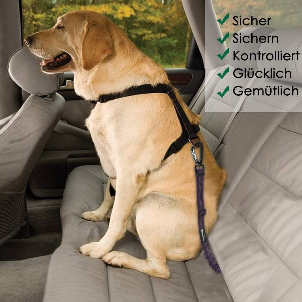 SlowTon Anschnallgurt Hund Auto, Verstellbare Sicherheitsgurt für ISOFIX und Latch, Ruckdämpfung Hundegurt mit Universellem Schäkel und 360° Swivel Karabiner für alle Hunderassen & Autotypen