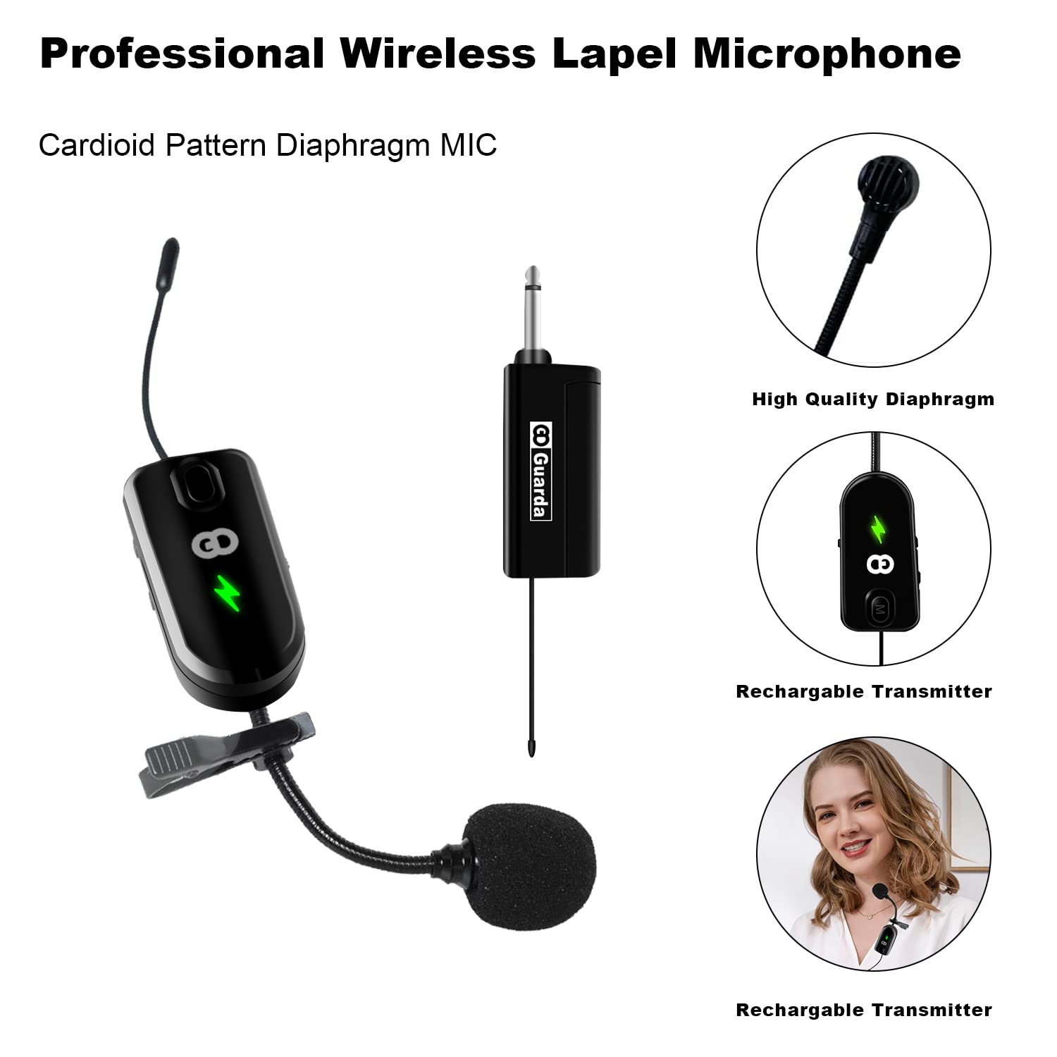 UHF Wireless Microphone Lavalier Lapel Mic Receiver Transmitter Headset