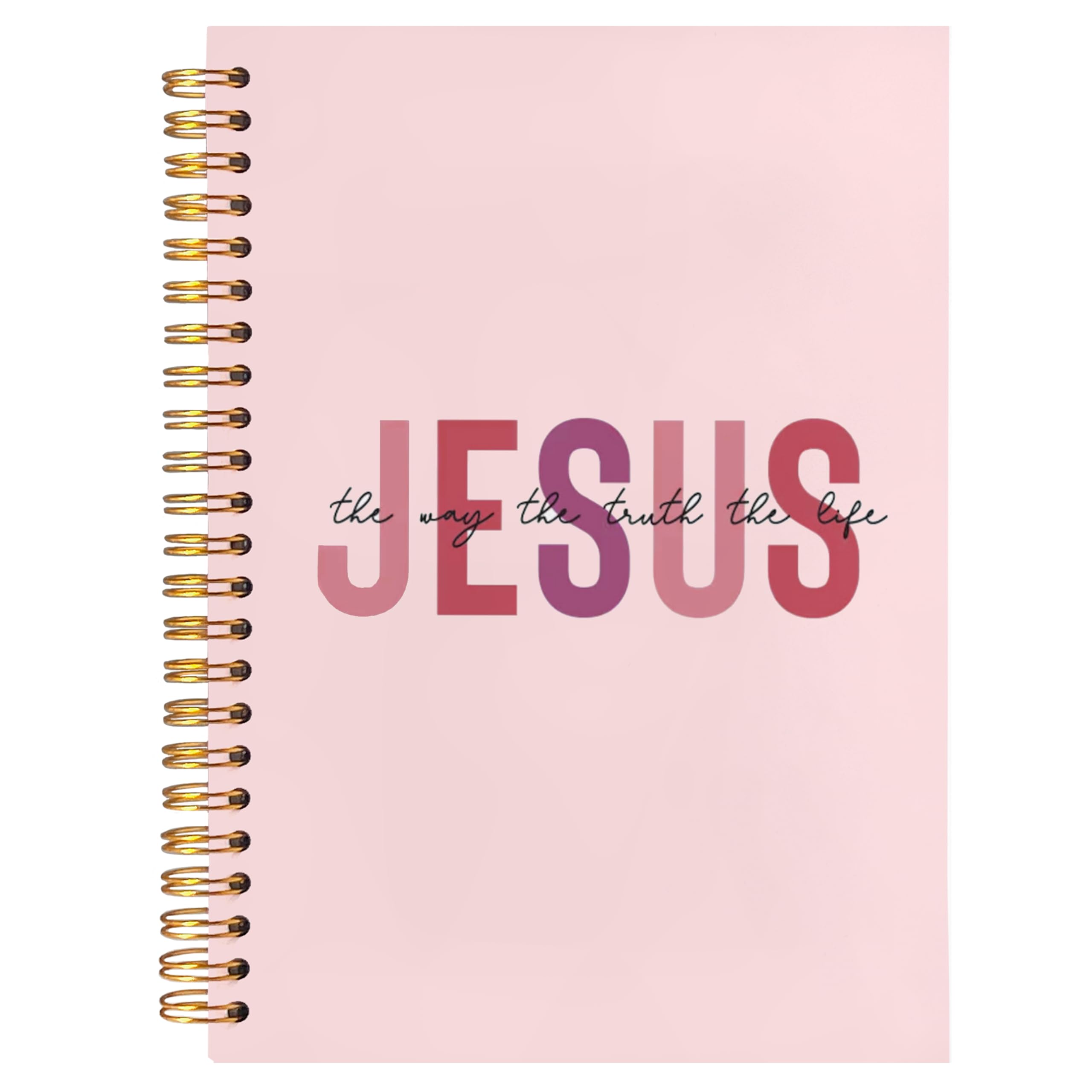 Boho Christian Notebook Journal, Christian Gifts for Women, Bible Notebooks for Note Taking, Bible Journaling Notebook, Jesus the Way the Truth the Life Hardcover Spiral Notebook 5.5x8.3 pink