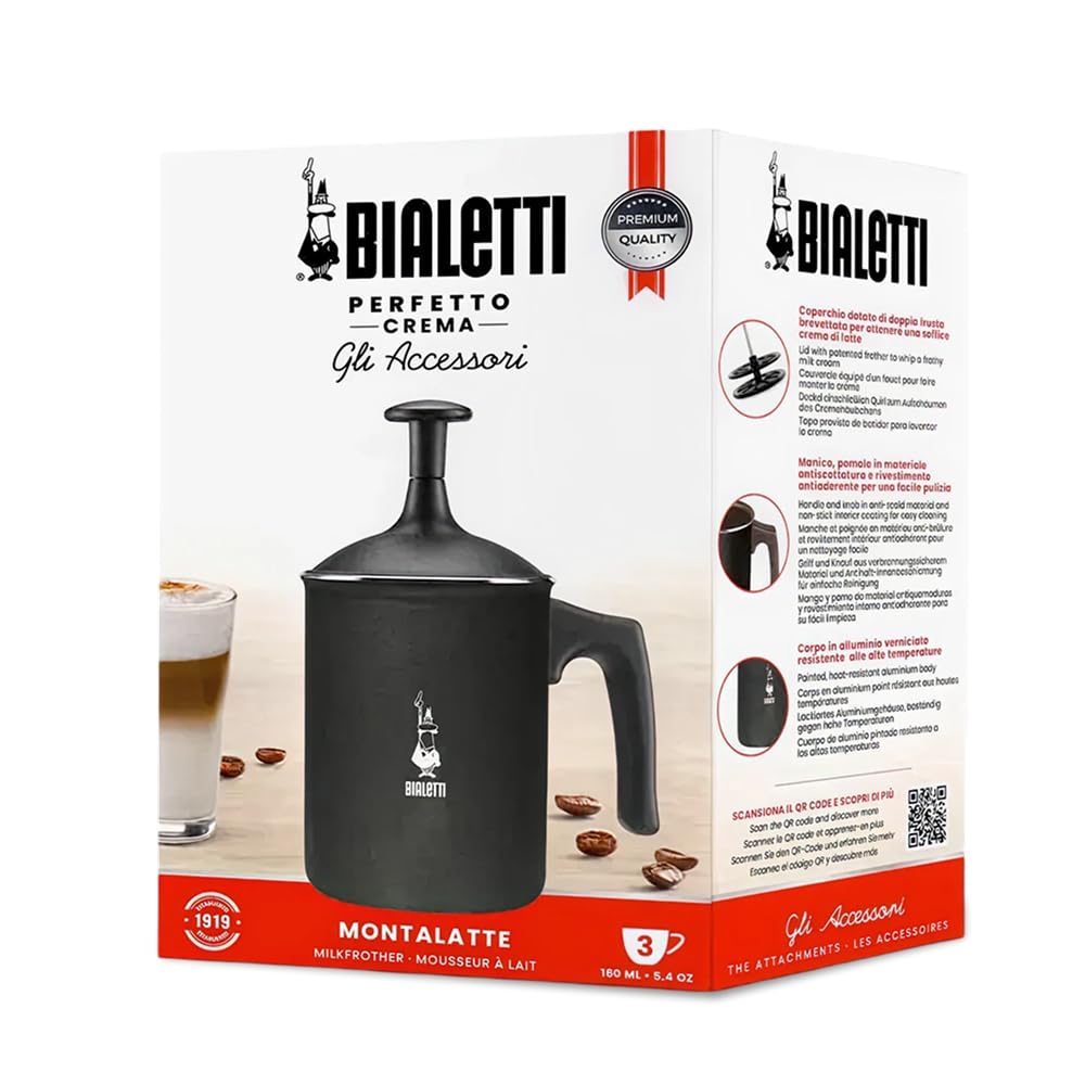 Bialetti Tutto Crema, Perfect Cream, No apto para cocinas de inducción, Apto para lavavajillas, Aluminio antiadherente, 3 Tazas (160ml)