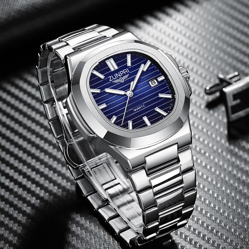 Image of ZUNPAI Watches for Men Business Dress Quartz Wristwatch Male Classic Watch Stainless Steel Strap Analog Waterproof with Luminous Calendar