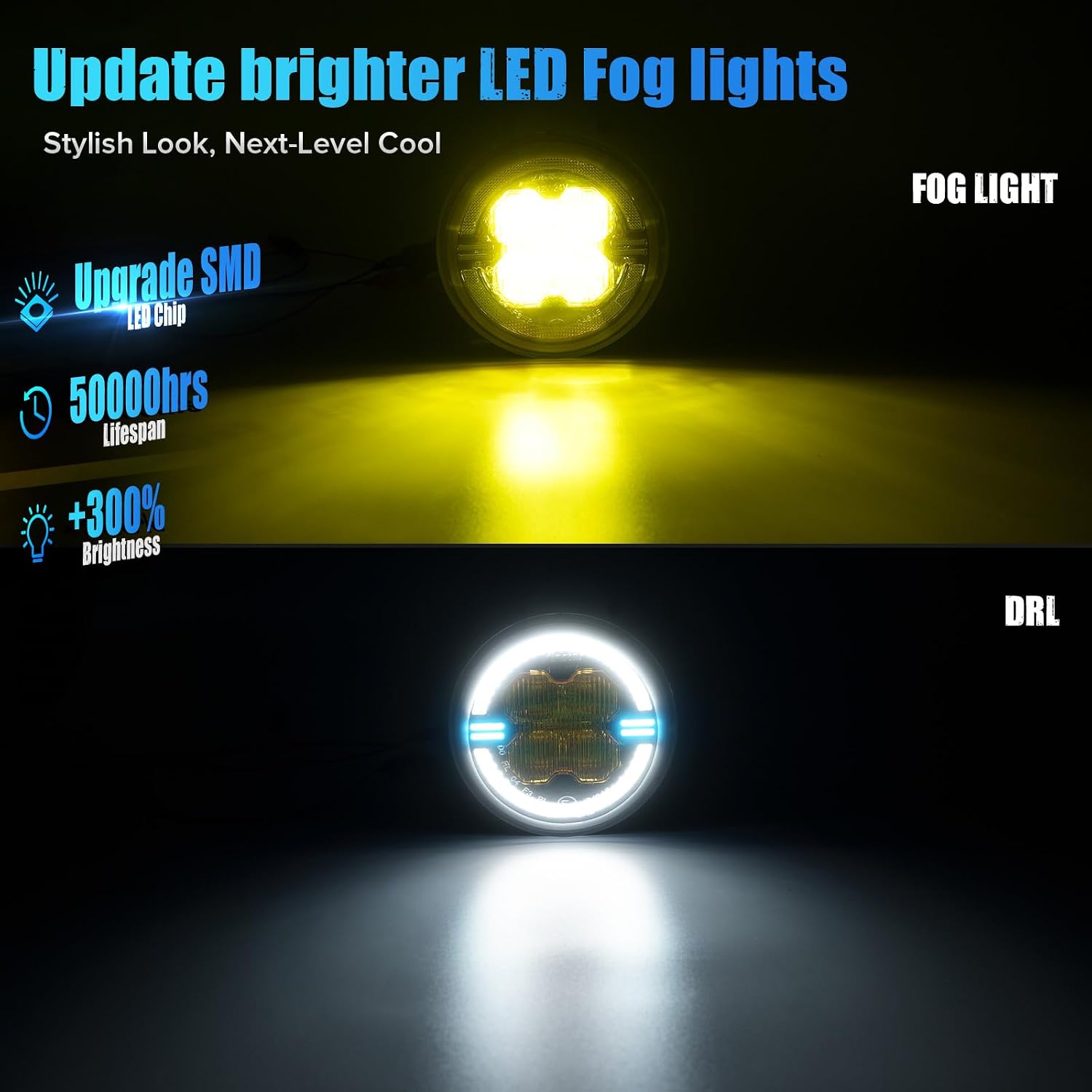 Yellow LED Fog With Halo DRL Light Compatible with 2005-2011 Tacoma 2007-2013 Tundra 2008-2017 Sequoia 2004-2008 Solara Front Bumper Fog Lights Daytime Running Light 2PCS Clear Lens