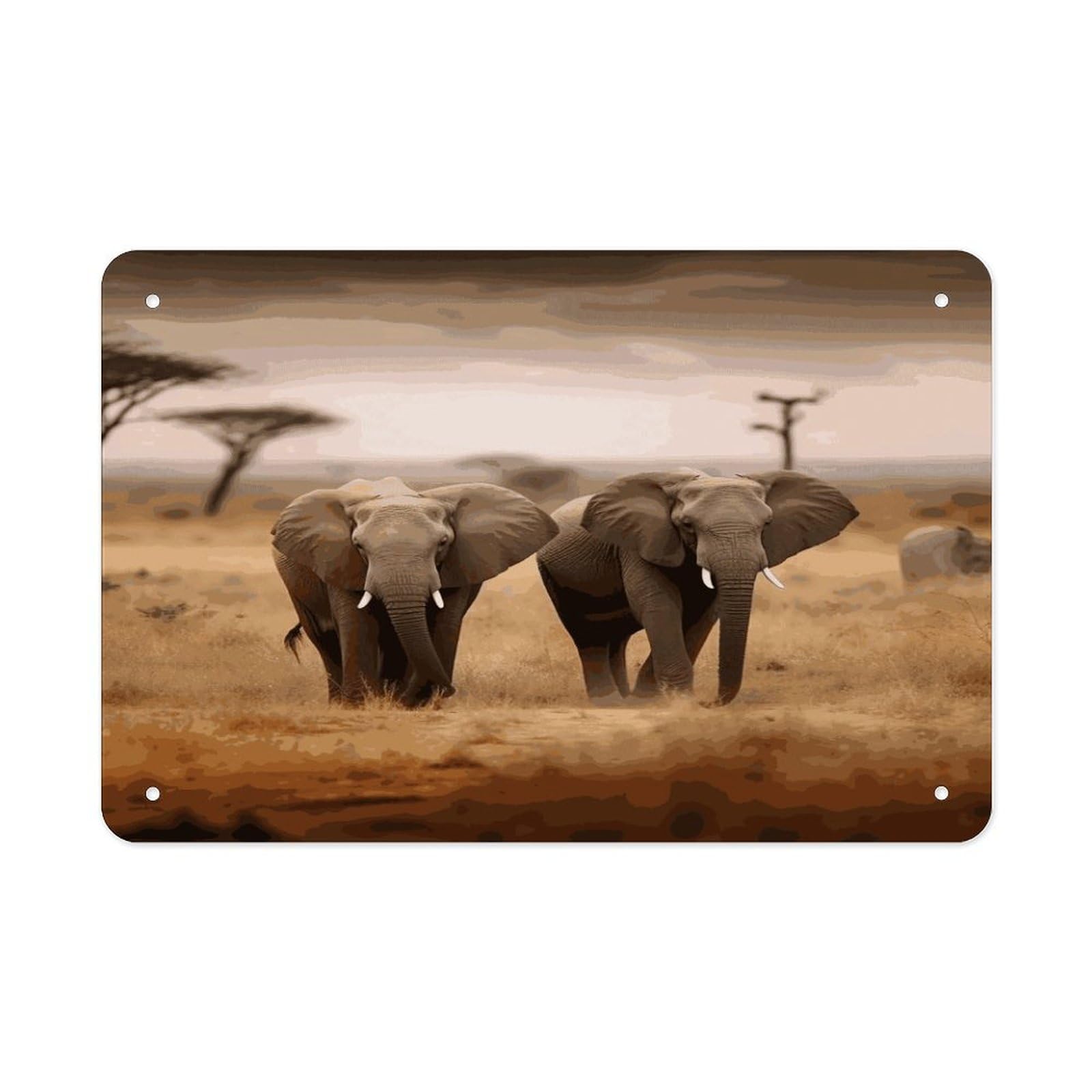 LDGSUPH Wild Animals Elephants Metal Tin Sign Wall Art Prints Folded Edge Iron Sheet Painting with Holes for Wall Prints Decorative Picture Metal Signboard Decor Painting Wall Decor