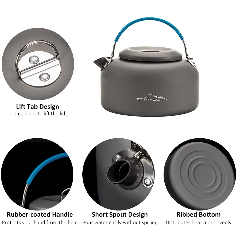 Sanfoelek Bouilloire de camping en aluminium 1,4 L compacte et légère pour camping, randonnée, randonnée