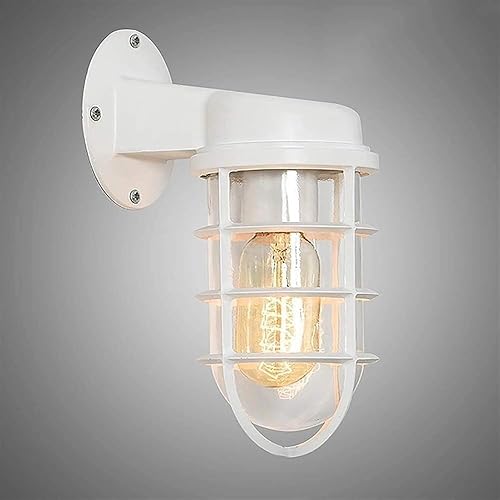 Miniatura 2 de WJJHERRH Creative Wrought Iron Glass Wall Lamp Retro Metal Cage Light Industrial Style Nautical for Bar Bedroom(White)