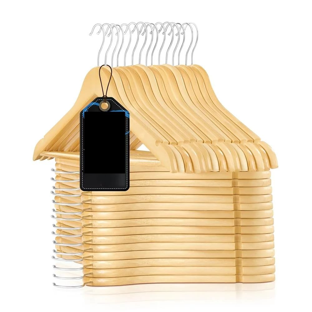 TXGJWRA Coat Hangers 30 Wooden Hangers Smooth Finish Space Saving Heavy Duty Suit Clothes Hanger Set,