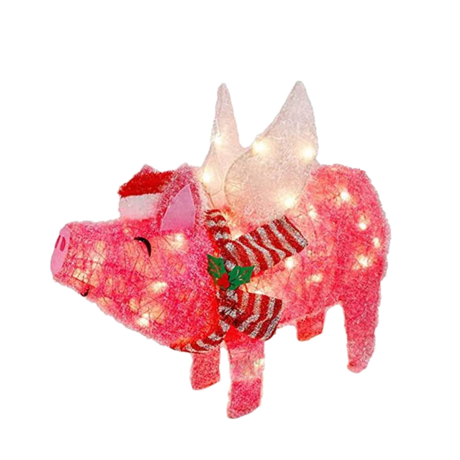 Porc volant 3D éclairé et habillé, statue d'art de cour résistante aux intempéries