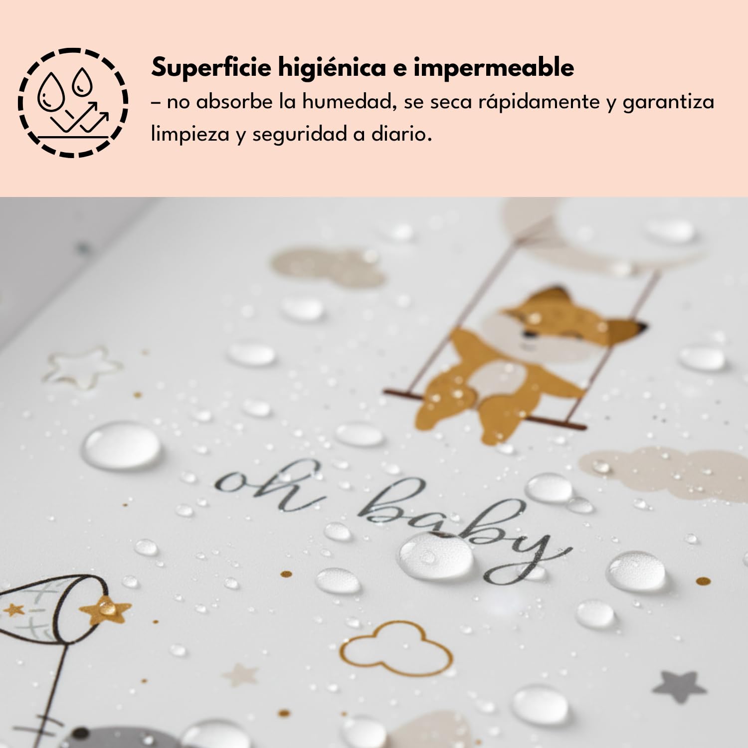 Colchón cambiador bebé 70x47 cm blanco con ratón – cambiador para cómoda, lavable y suave con bordes de seguridad – colchoneta cambiador bebé cómoda y práctica