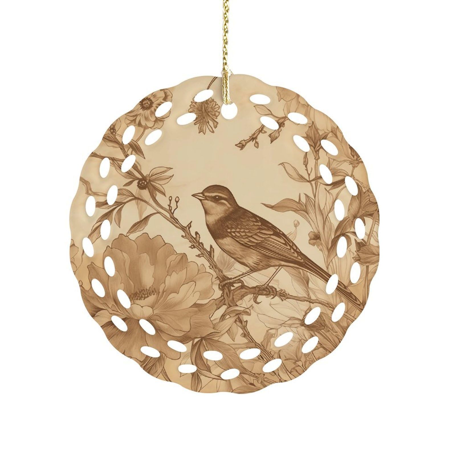 Btcowzrv Style A Bird In The Field Ceramic Ornament,Round Ornaments With Hole Easy To Hang,Hanging Ornament For Wedding Party Home Window Garden Christmas Day Decor