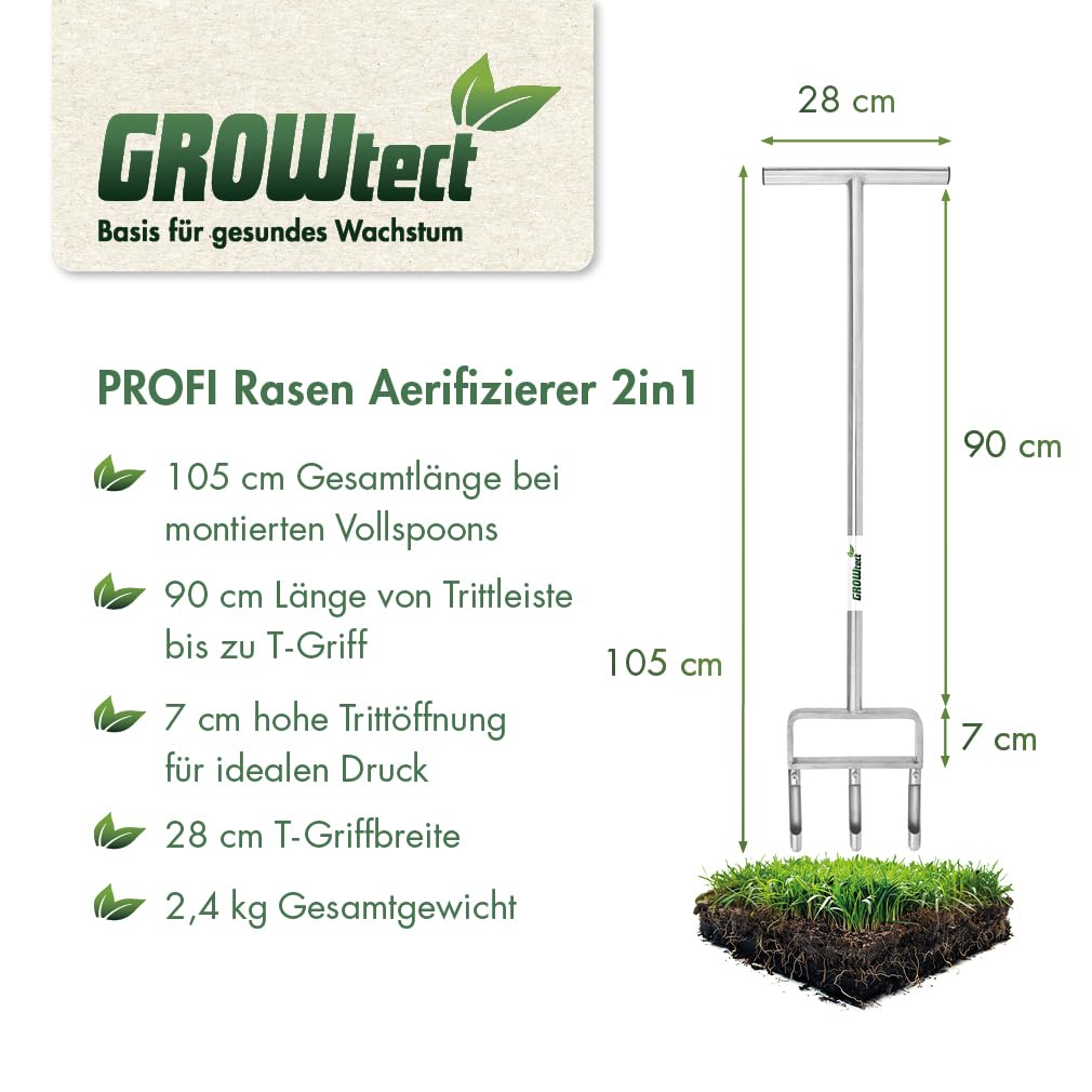 PRO Aerifizierer 2in1 – Profi Aerifizierer für Garten- und Landschaftsbau, Sportplatzpflege und Greenkeeper – mit austauschbaren Hohl- und Volldornen (ohne mehrteiligen Steckstiel)