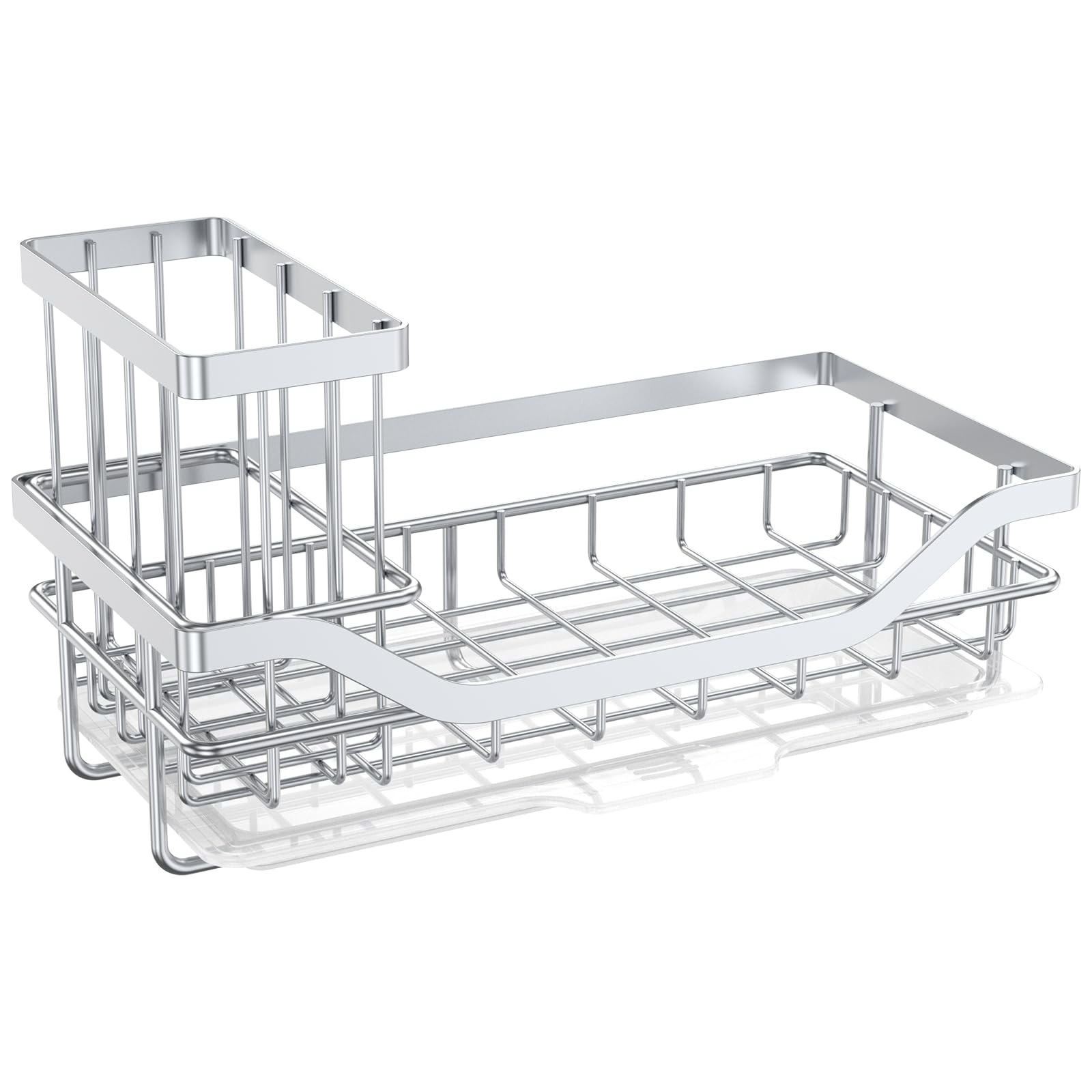 Nzwbshssp Silver Sink Caddy Sponge Holder Kitchen Sink Organiser With Detachable Brush Holder For Dish Soaps And Sponges, Stainless Steel Kitchen Sponge Caddy With Drip Tray For Countertop(Silver)