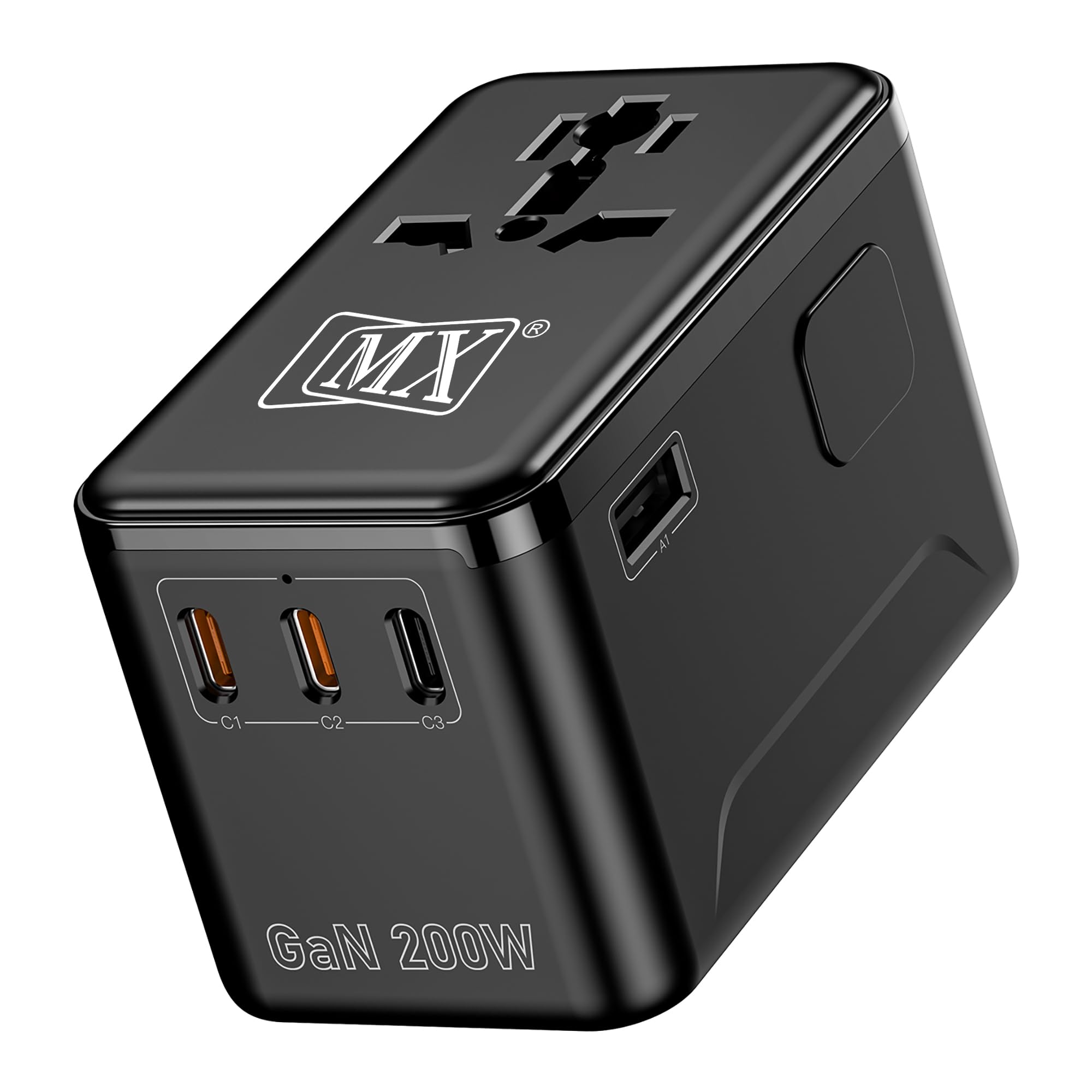 MX GaN 200W Universal Travel Adapter with 3 USB-C & 1 USB-A Port AC Outlet, 5-in-1 International Power Adapter for Worldwide Travel, Type A/C/G/I Plugs, 200+ Countries Fast Charging Adapter-image-37