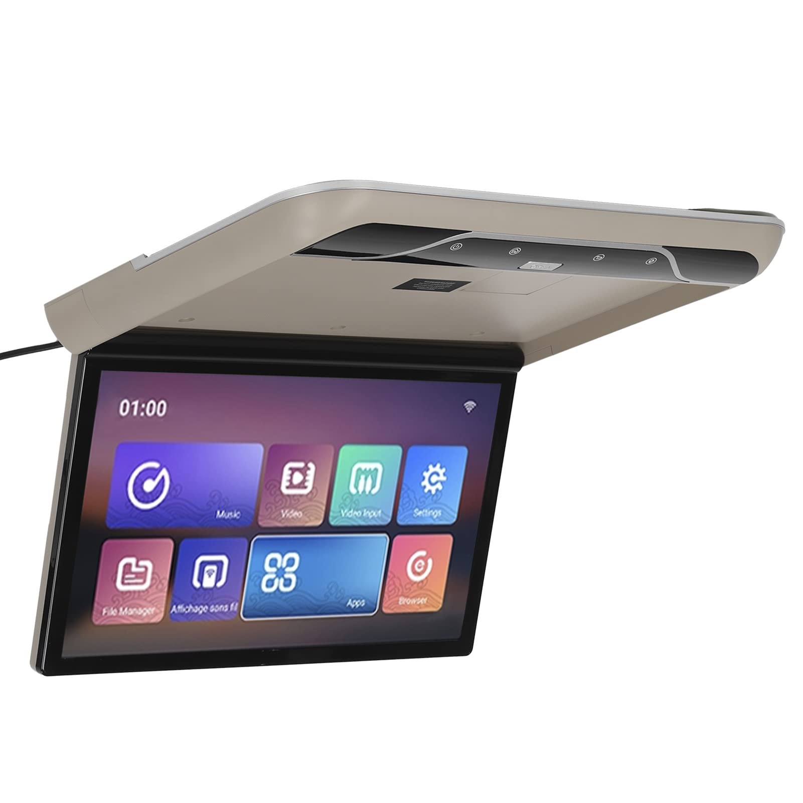 Monitor de Montaje en el Techo del Coche, Pantalla Abatible Montada en el Techo del Coche de 19 Pulgadas, Compatible con HDMI Y TV con Control Remoto Android 9.0(Beige)