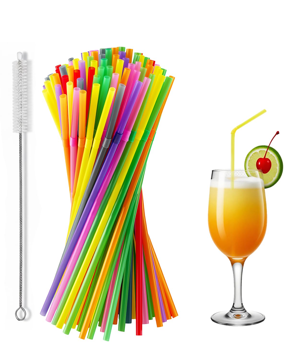 100 cannucce riutilizzabili in PP, 210 mm, cannucce pieghevoli riutilizzabili senza BPA, 5 mm, per frullati, succhi e cocktail