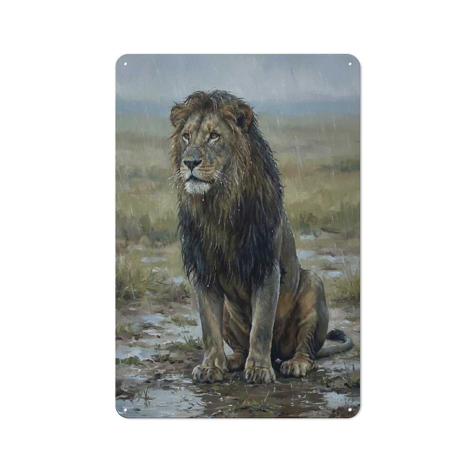 Industrial Lion in The Rain Retro Metal Sign 30x20cm, Shed Wall Plaque for Garage, Workshop, Shed Or Utility Room