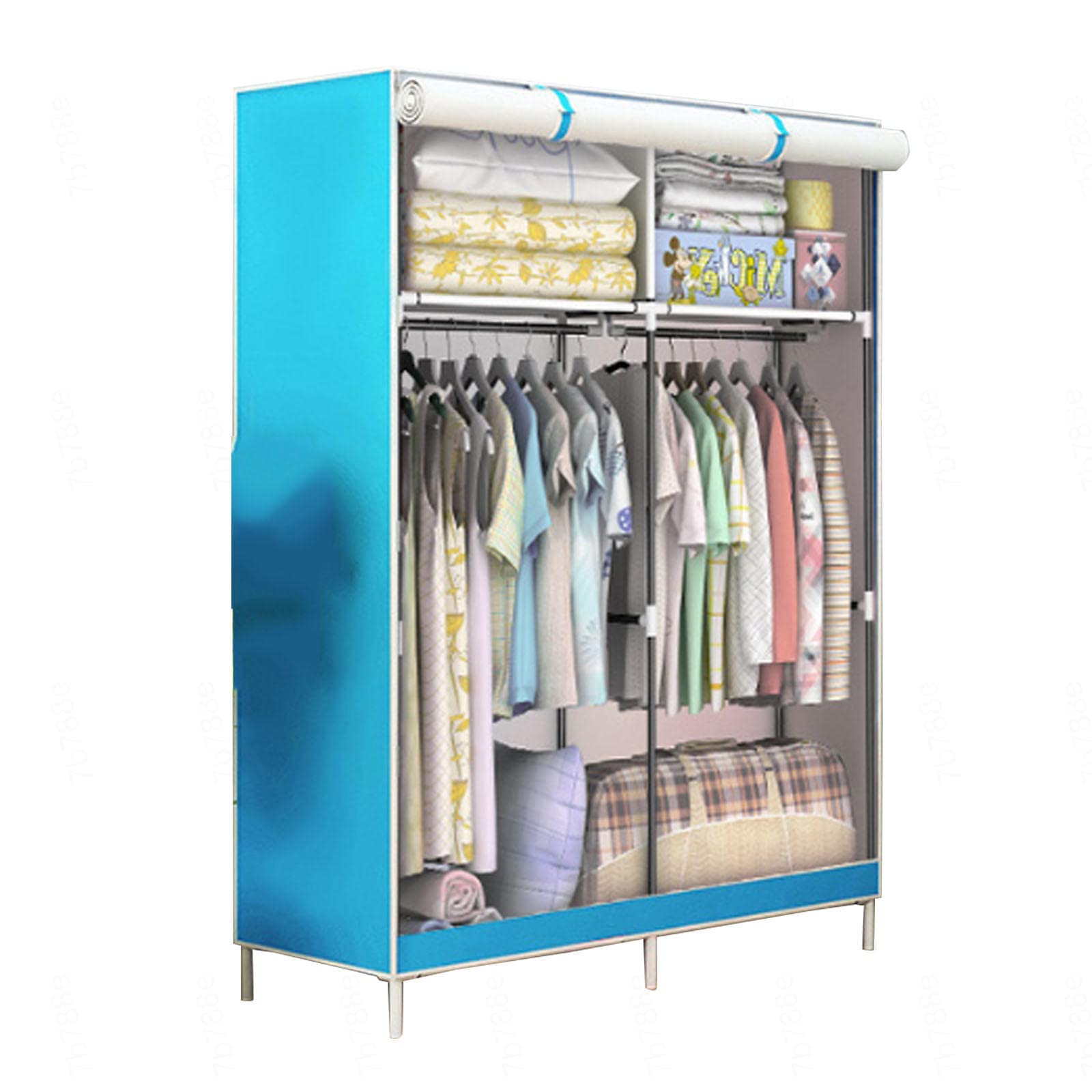 Armoire portative en toile bleue de 105x45 cm avec penderie intégrée