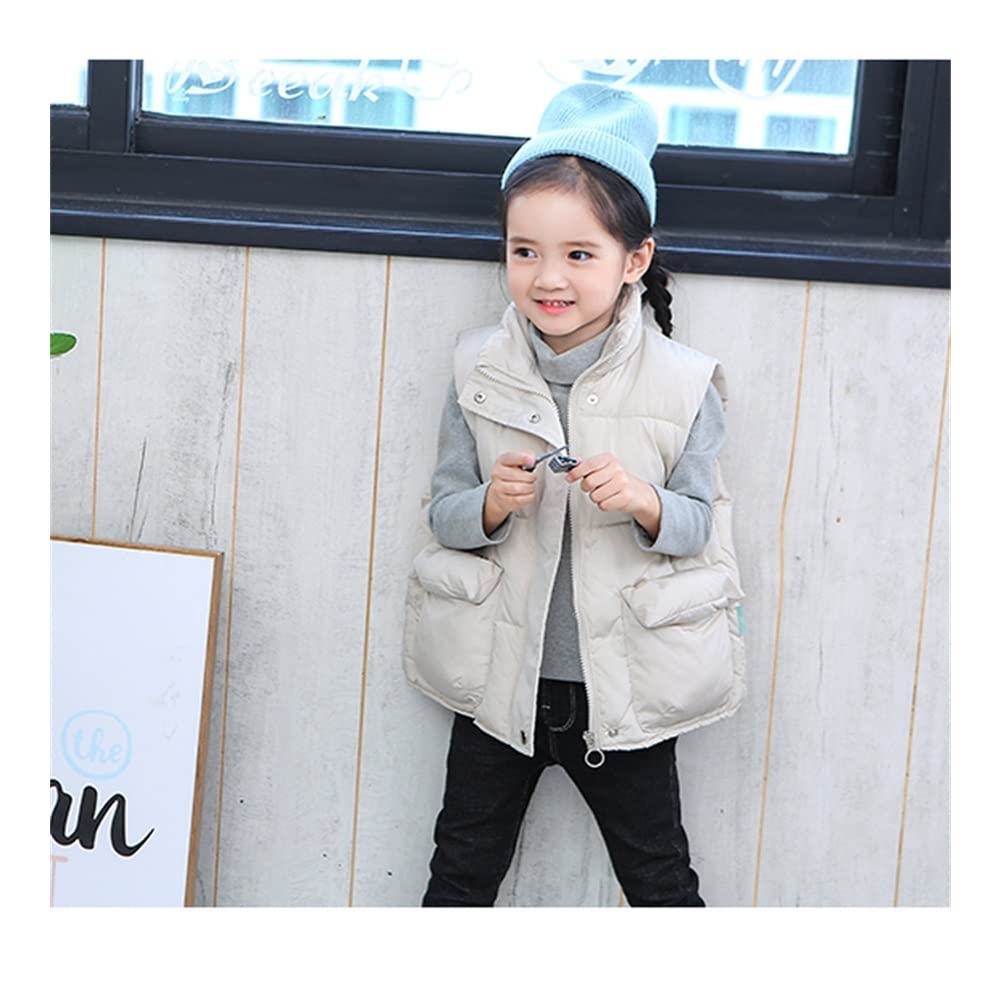 Kamizelka zimowa Zagęścić Zima Dziewczyny Ciepłe Kamizelki Kamizelki Kurtka Bez Rękawów Dziewczyna Zima Kamizelka 1 Sztuka Dzieci Ubrania (Color : Beige, Kid Size : 9T(Height 150-160cm))