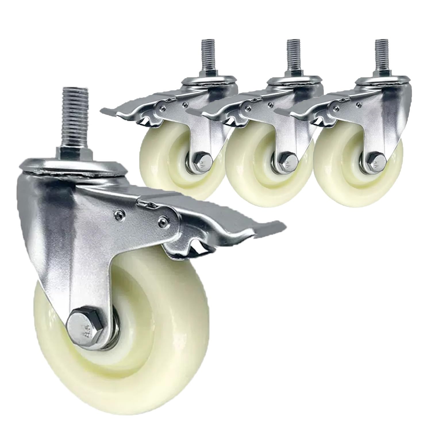 Ruote piroettanti M20 per carichi Pesanti con Stelo filettato 75/100/125 mm, Ruote in Nylon per mobili, Set da 4 con Freno, Ideali per spostare e trasportare Oggetti.
