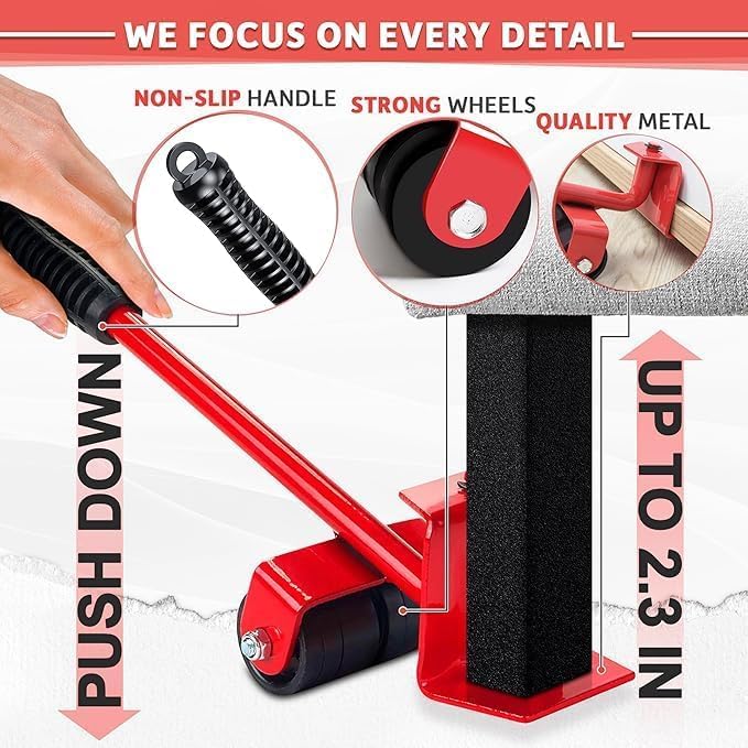 Image of Furniture Lifter and Mover Tool Set with 360 Wheels, Heavy Duty Furniture & Appliance Anti-Vibration Pads, Easy Shifting for Sofa, Table, Washing Machine. (Furniture Lifter)