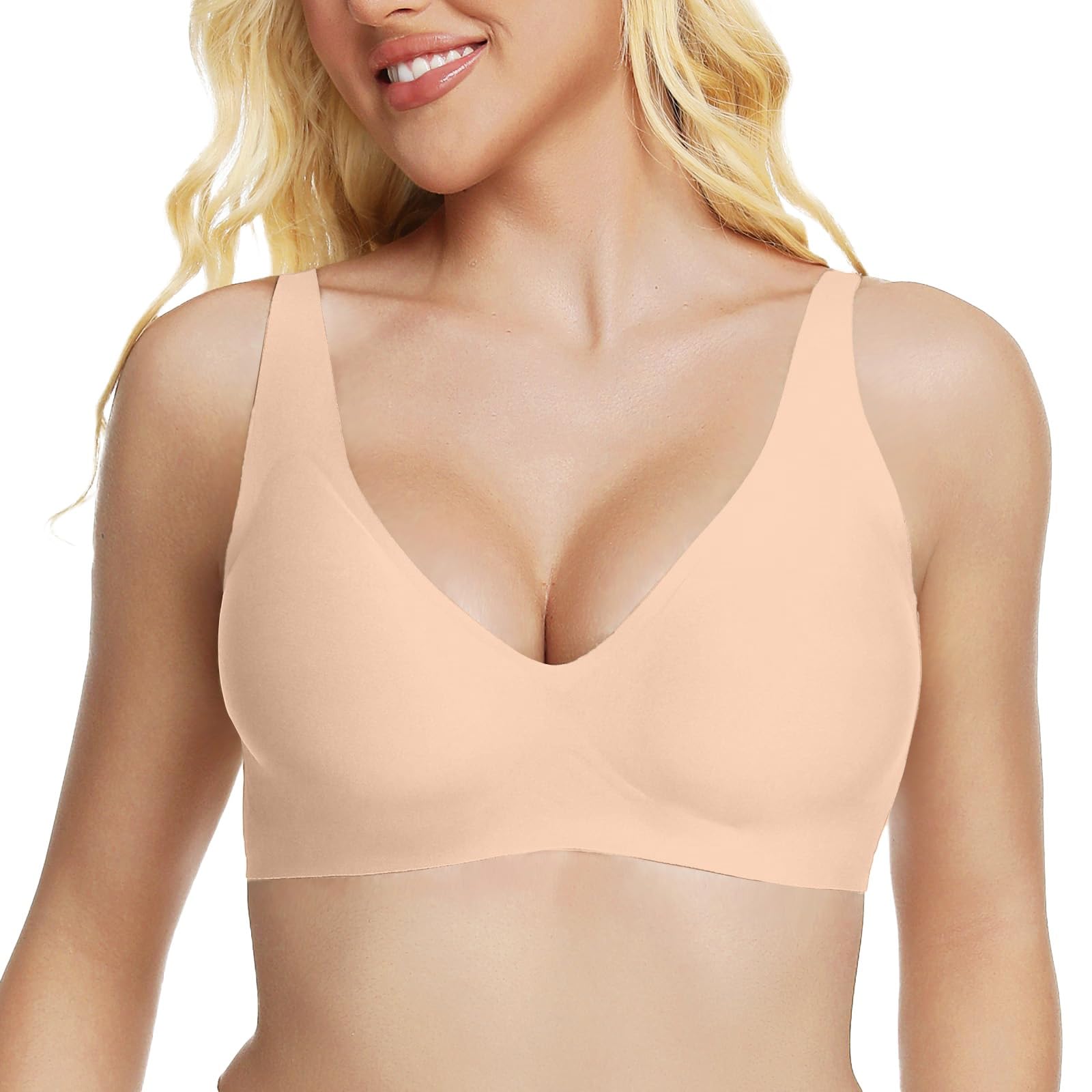 Jelly Bras for Women Push Up Wireless Seamless Comfortable Plunge No Underwire Bra with Adjustable Straps Everyday Bras
