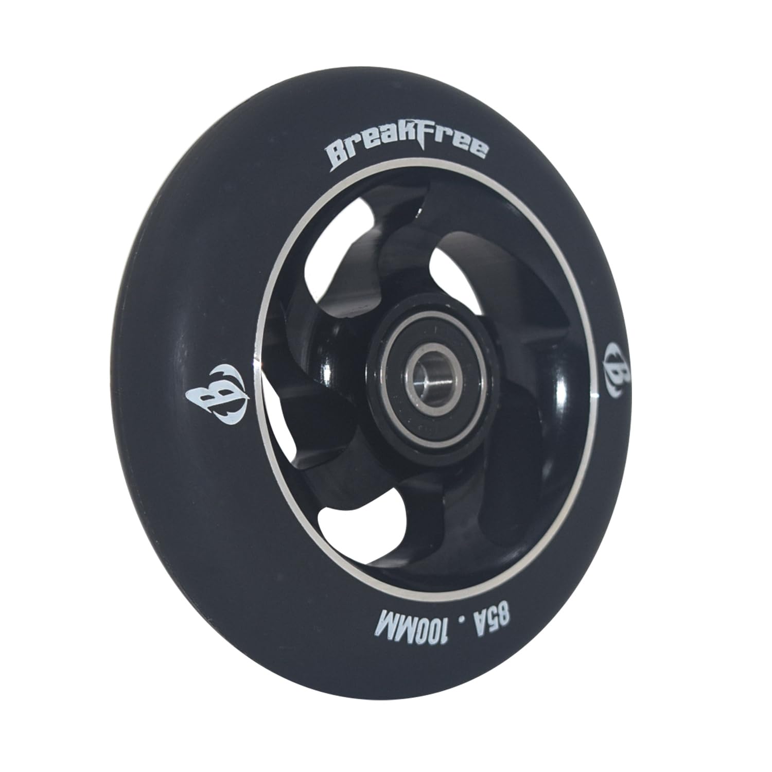 B BREAKFREE Lot de 2 roues de rechange pour scooter de 100 mm avec noyau en aluminium et polyuréthane à haut rebond dureté 85A (noir)